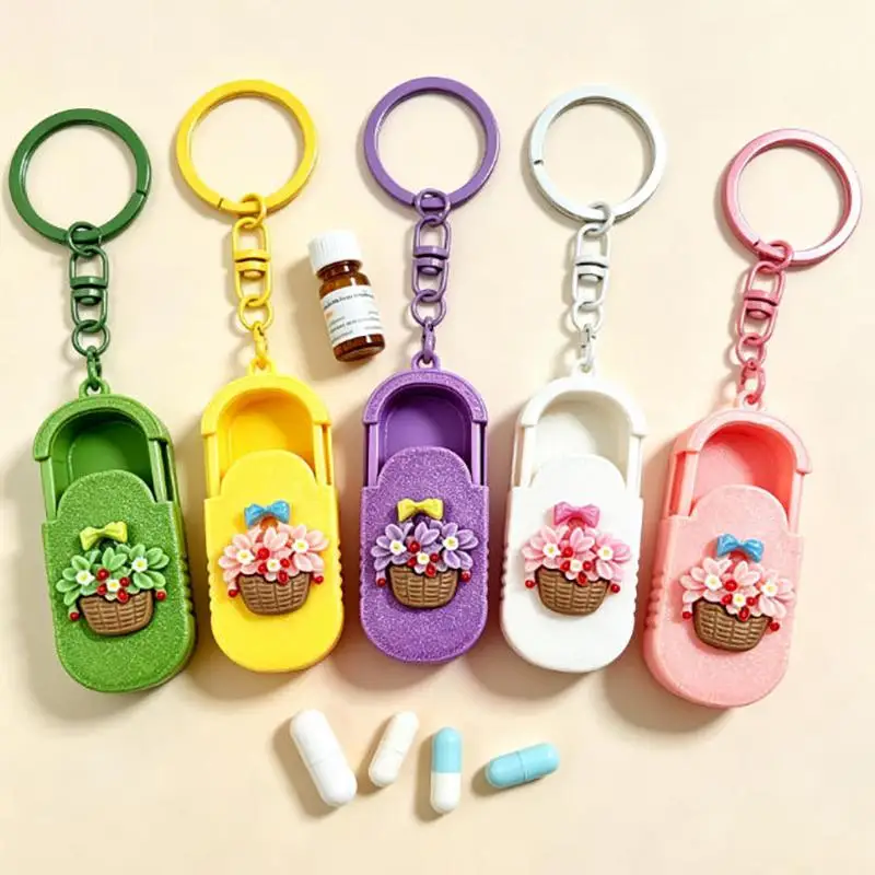 Mini Sliding Pill Box Keychain Portable Medication Holder 3 Compartments Non Toxic for Kids Adults Travel Daily Medication Carr