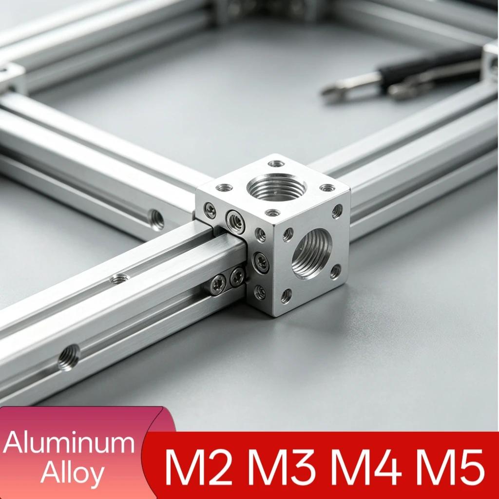 1pc 2/3/6 Hole Square Strip Nut M2 M3 M4 M5 Aluminum Alloy 6 Faces Thread Block Cubic Connector Mechanical Fasteners Accessories
