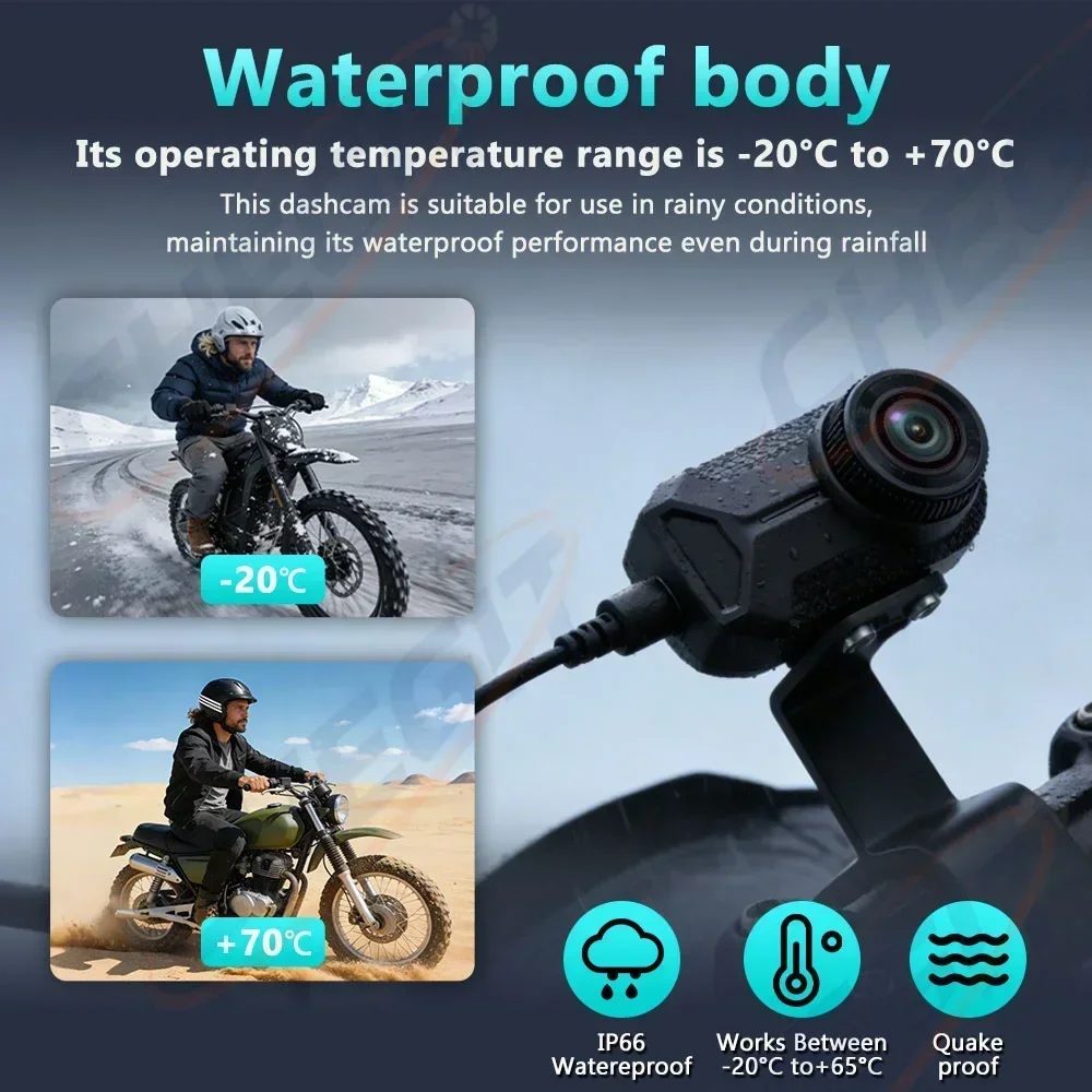 2K HD Motorcycle Dashcam Waterproof IP66 with WiFi & App Outdoor Riding Recorder for Motorbike Accessories view 5