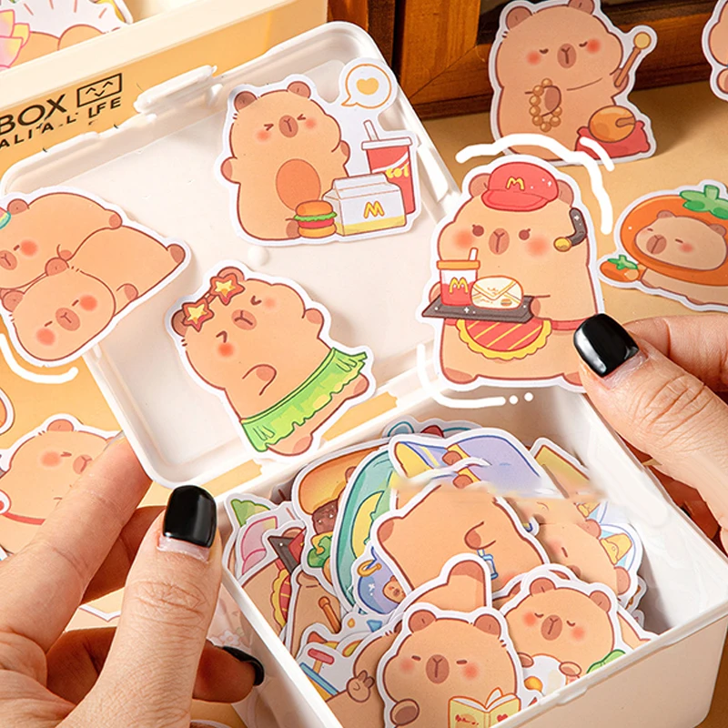 Autocollants de dessin animé mignon Capybara, décalcomanies graffiti Kawaii, décoration pour ordinateur portable, ordinateur portable, scrapbooking, étudiants, planche à roulettes, bricolage, 30 pièces