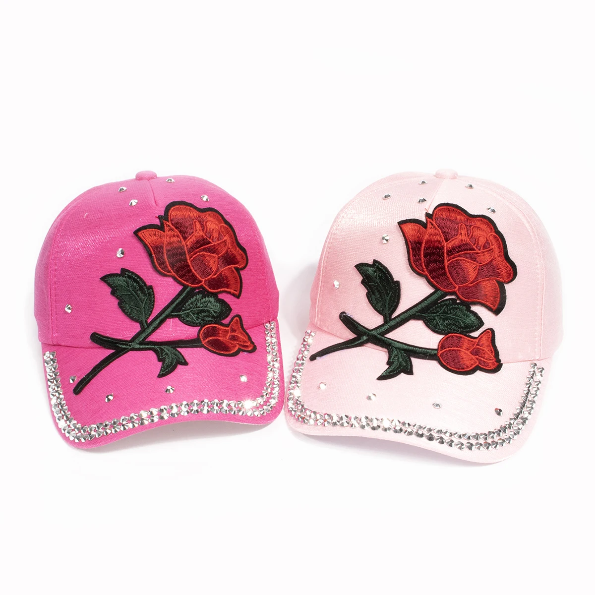 Damen Vintage Baseballkappe mit Großer Rosen-Dekoration Strass-Verzierung Modische Mütze Elegante Rosenblüten-Krone Kopfbedeckung Caps – Detail 3