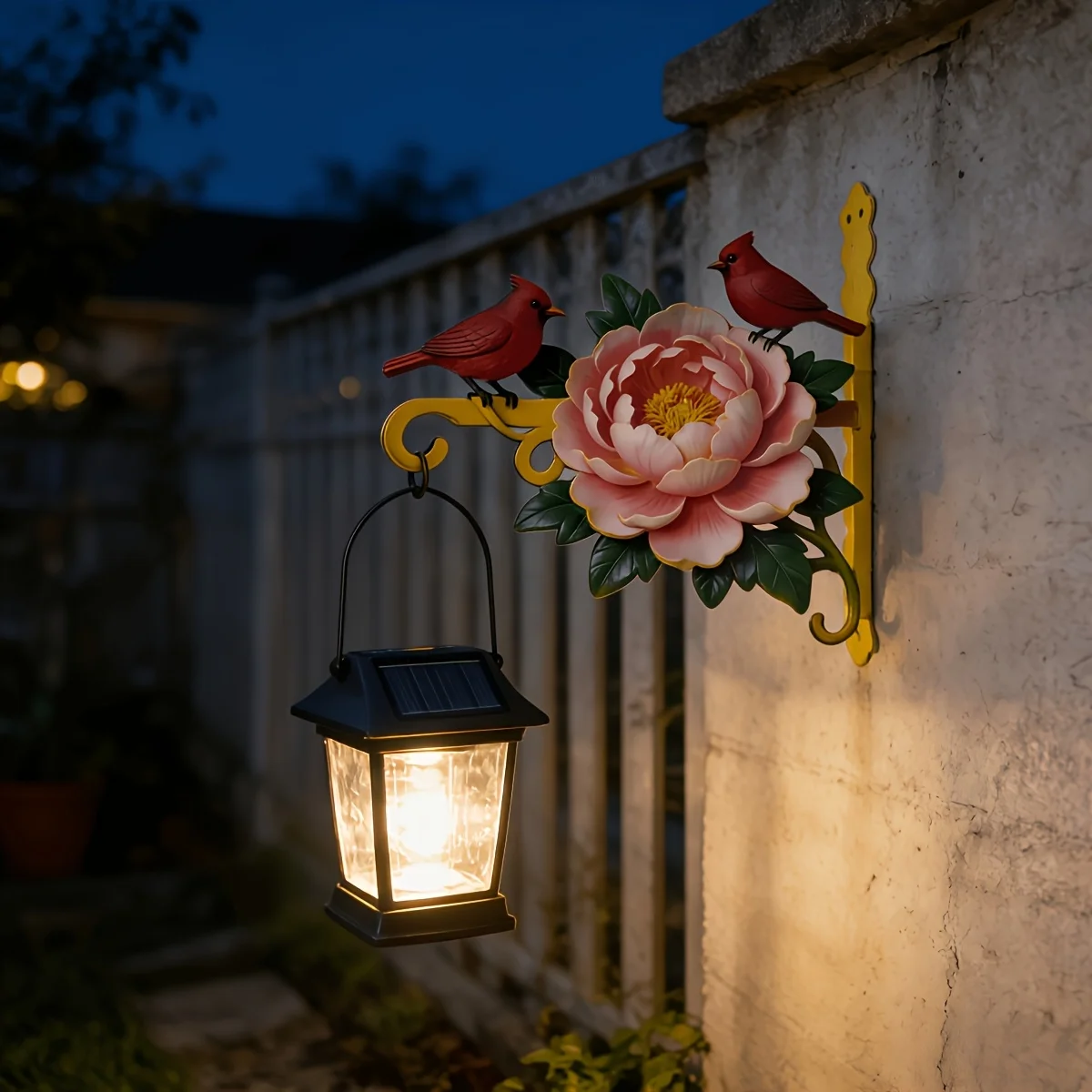 2D 1pc Red Bird Peony Wrought Iron Outdoor Hook Courtyard Decoration Hanger Balcony Gardening Wall Hanging Flower Bird Pastoral
