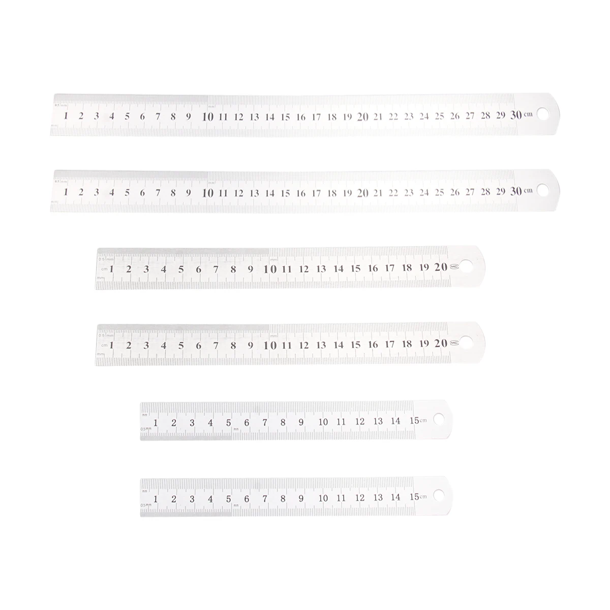 Règle en acier inoxydable, mesure à Double échelle, outil d'ingénierie de précision pour l'école et le bureau, 15Cm + 20Cm + 30Cm chacun, 6 pièces
