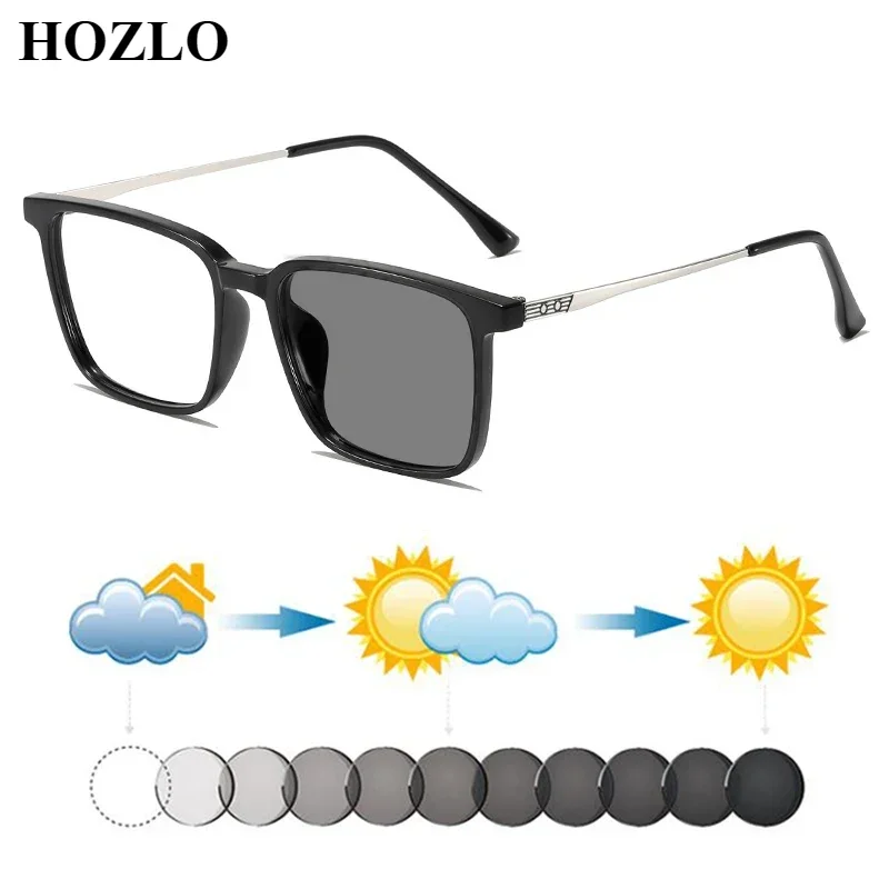 Men Business TR90+Metal Photochromic Myopia Sunglasses Square Male Nearsighted Dark Glasses Shortsighted Spectacle Travel Driver