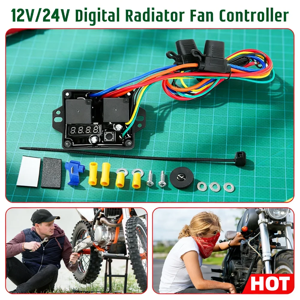 

Wear Resist 12V/24V Digital Thermatic Fan Switch LED Display 40℃-110℃ Adjustable Dual Fan Control Replacement Kit