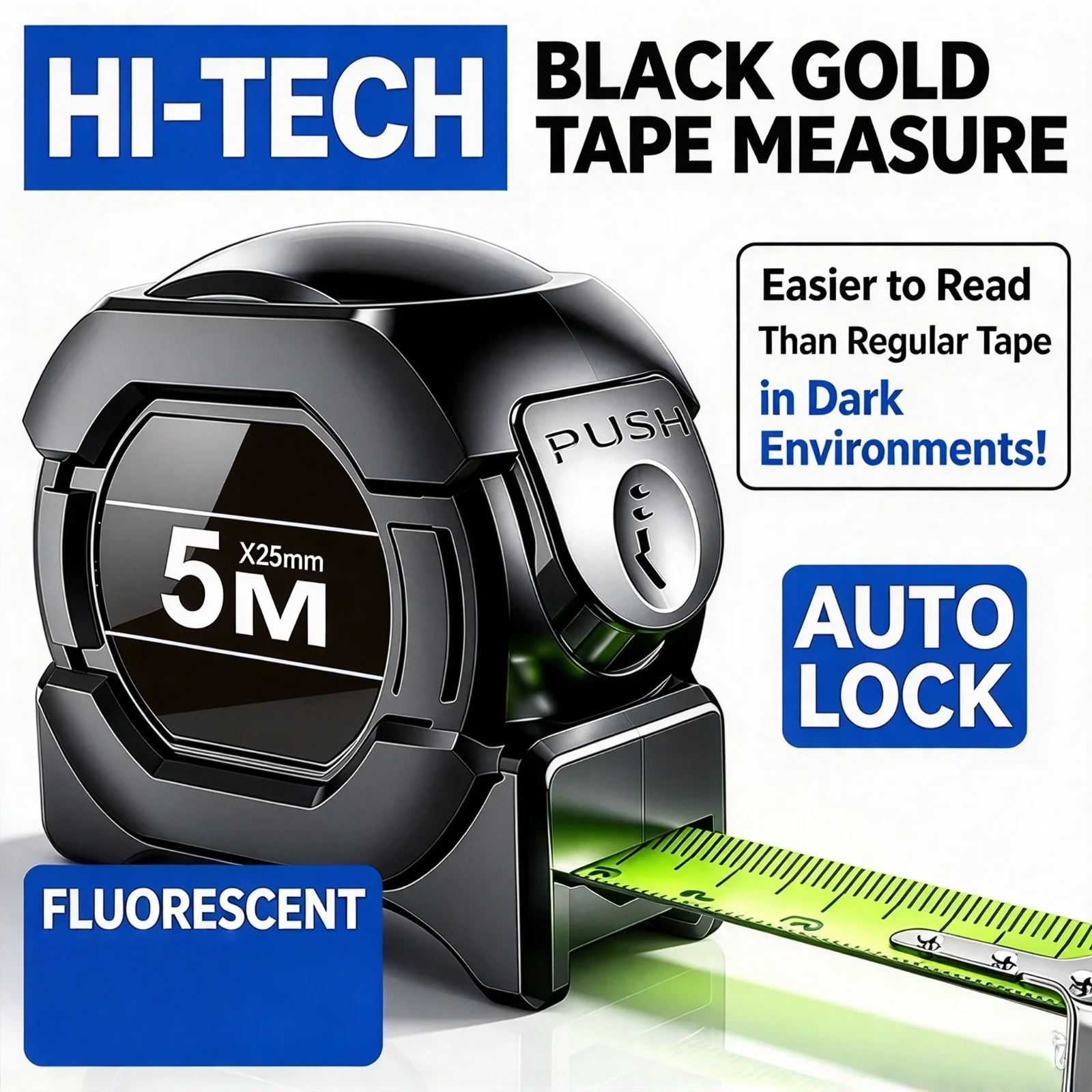 5 M Tape Measure, Fluorescent & Regular Options, Precision Thick Scale, Waterproof Wear Resistant Multipurpose Measuring Tool