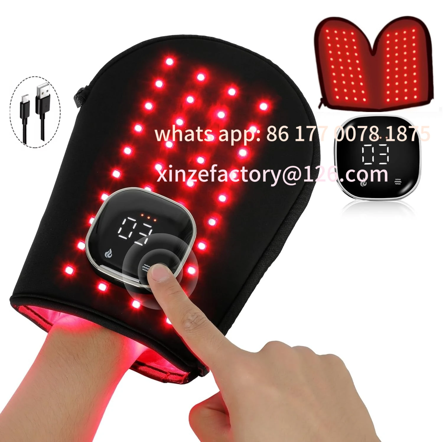 

Customizable Wireless 660&850 nm Red&Infrared Light Therapy Glove For Hand Arthritis Fingers Wrist Pain Relief Mitten Rechargeab
