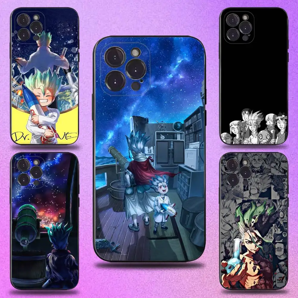 Etui na telefon z motywem anime S-Senku Ishigami dla iPhone 17, 16, 15, 14, 13, 12, Pro, Max, Plus, E, SE4, Air, Mini, czarne, miękkie.