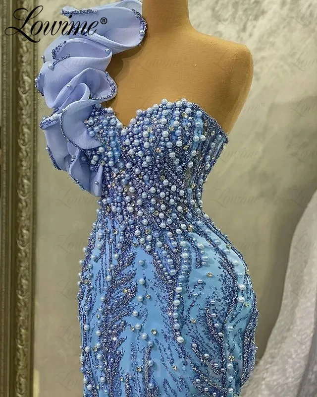 Arabic Blue Beaded Party Dresses Sweetheart Custom Made Crystal Mermaid Prom Dress Plus Size 2023 Vestido De Festa Evening Gowns