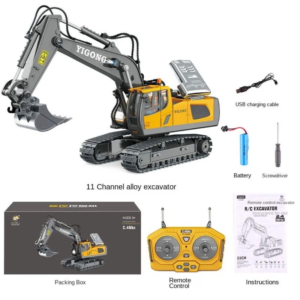 

2.4G Remote Control Excavator Dump Truck 11 Channel Simulation Construction Vehicle Alloy Plastic RC Car Model Toy Kid Gift