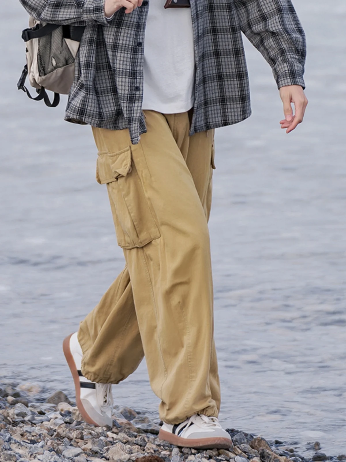 

y Light Khaki Color Men's Autumnal Casual Pants American Workwear Sle Mountain Climbing High Waist Trousers