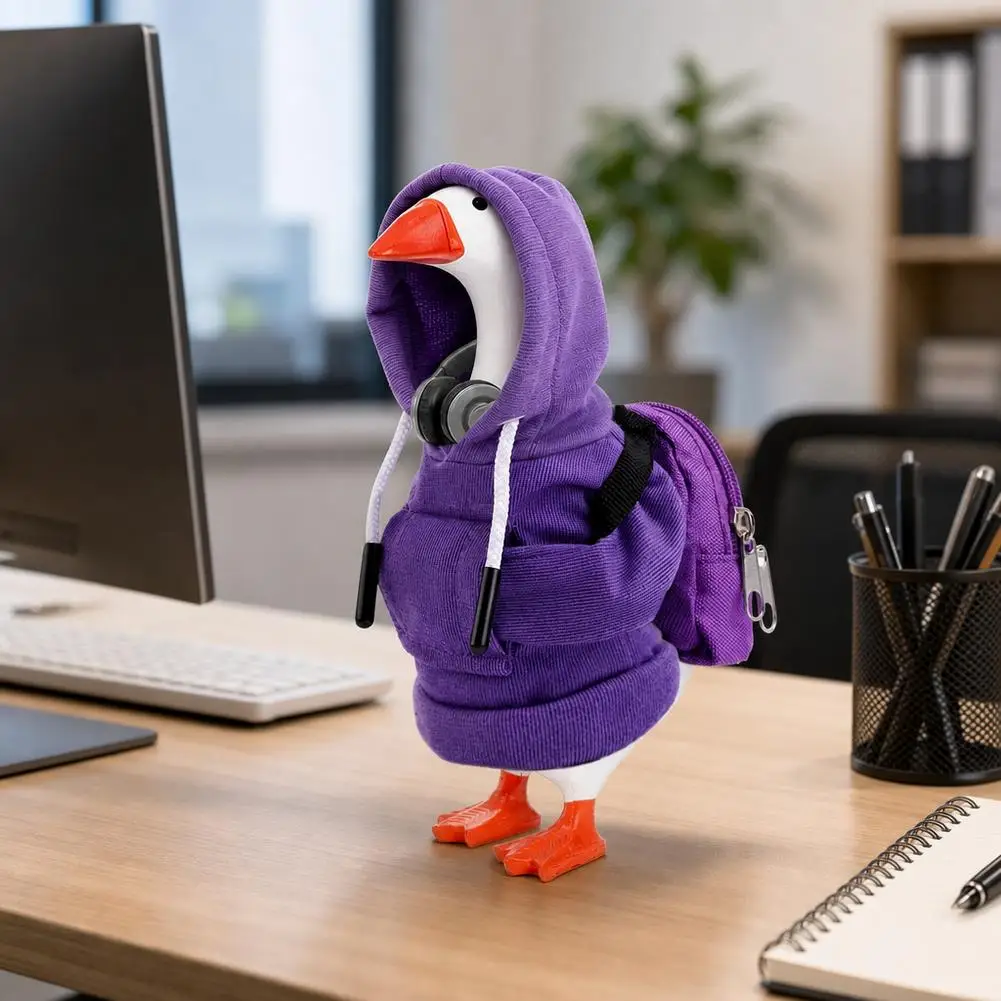 Funny 7 Inch Goose Outfits With Backpack Red Hoodies Soft Solid Color Desk Goose Outfits Clothes Mini Porch Goose Hoodies