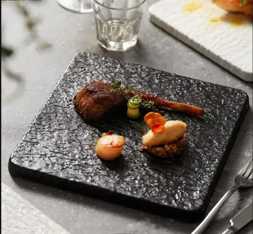 

Square Flat Plate Family Dinner Steak Hotel Restaurant Gourmet Decoration Main Course Kitchen Ceramic Tableware