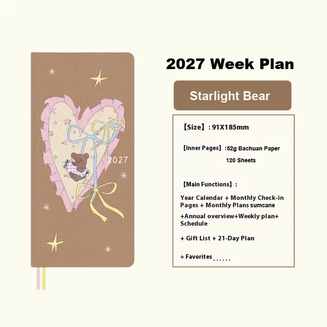 2027 Kinbor Weekly Planner Pocket Journal Notebook Slim Weeks Plan 52g Bachuan Paper Monthly Yearly Planner for Back To School 3
