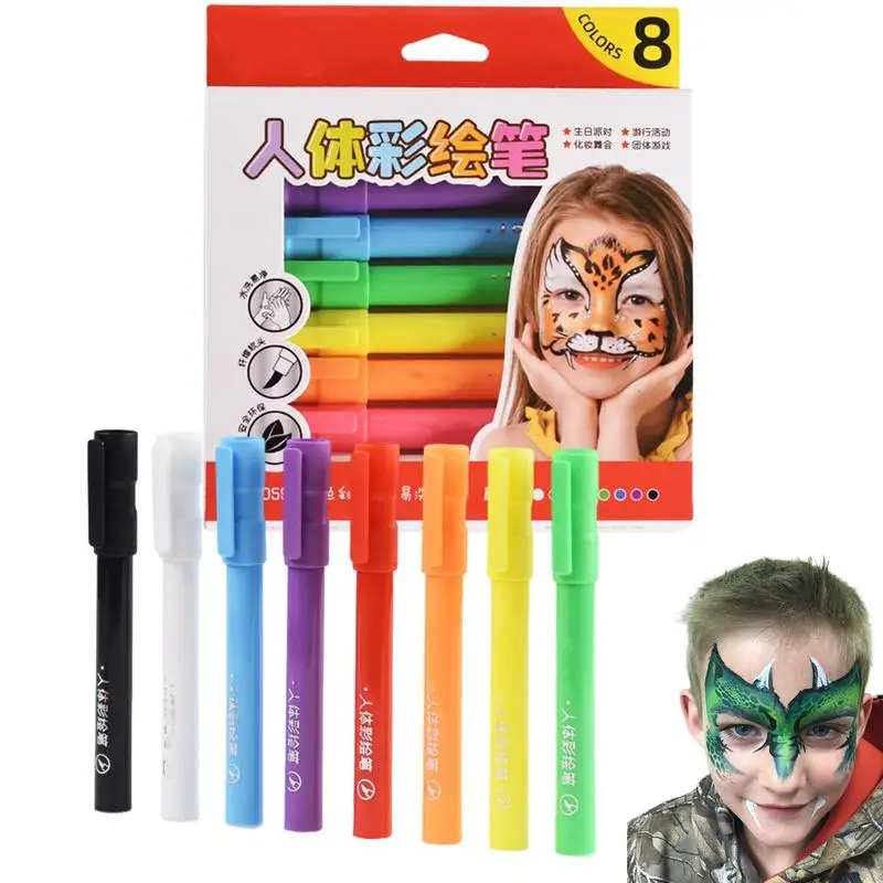 Body Paint Markers Washable Facial Paint Sticks Body Paint Sticks Kit 8 Color Face Painting Set For Art Theater Clown Makeup For