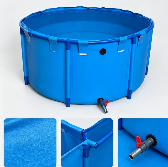 Round Canvas Fish Pond Large Capacity Aquaculture Tank Movable Water Reservoir PVC Collapsible Pool High Density Farming Frame