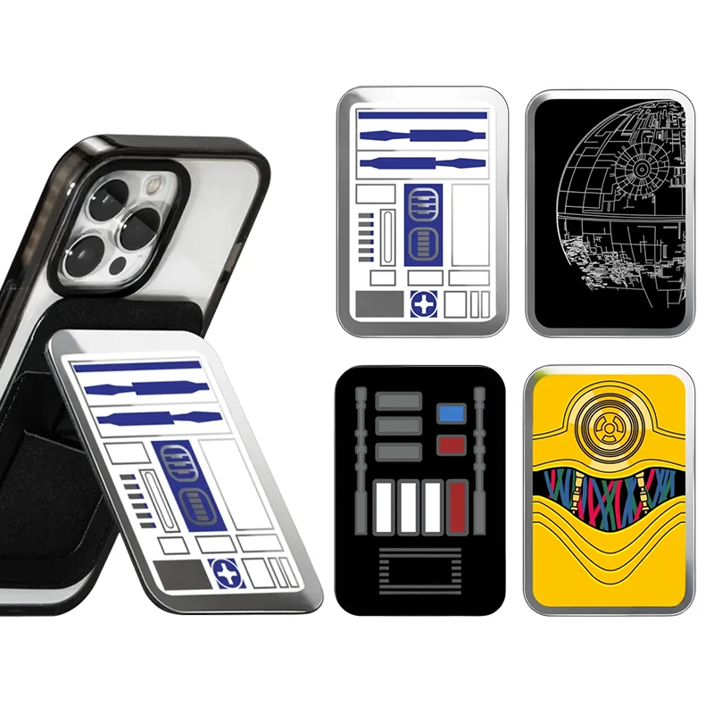 

Spaceship Card Holder Magnetic Folding Black Phone Stand for IPhone 12 13 14 15 16 Pro Max Holder Mount Support for S25 Ultra