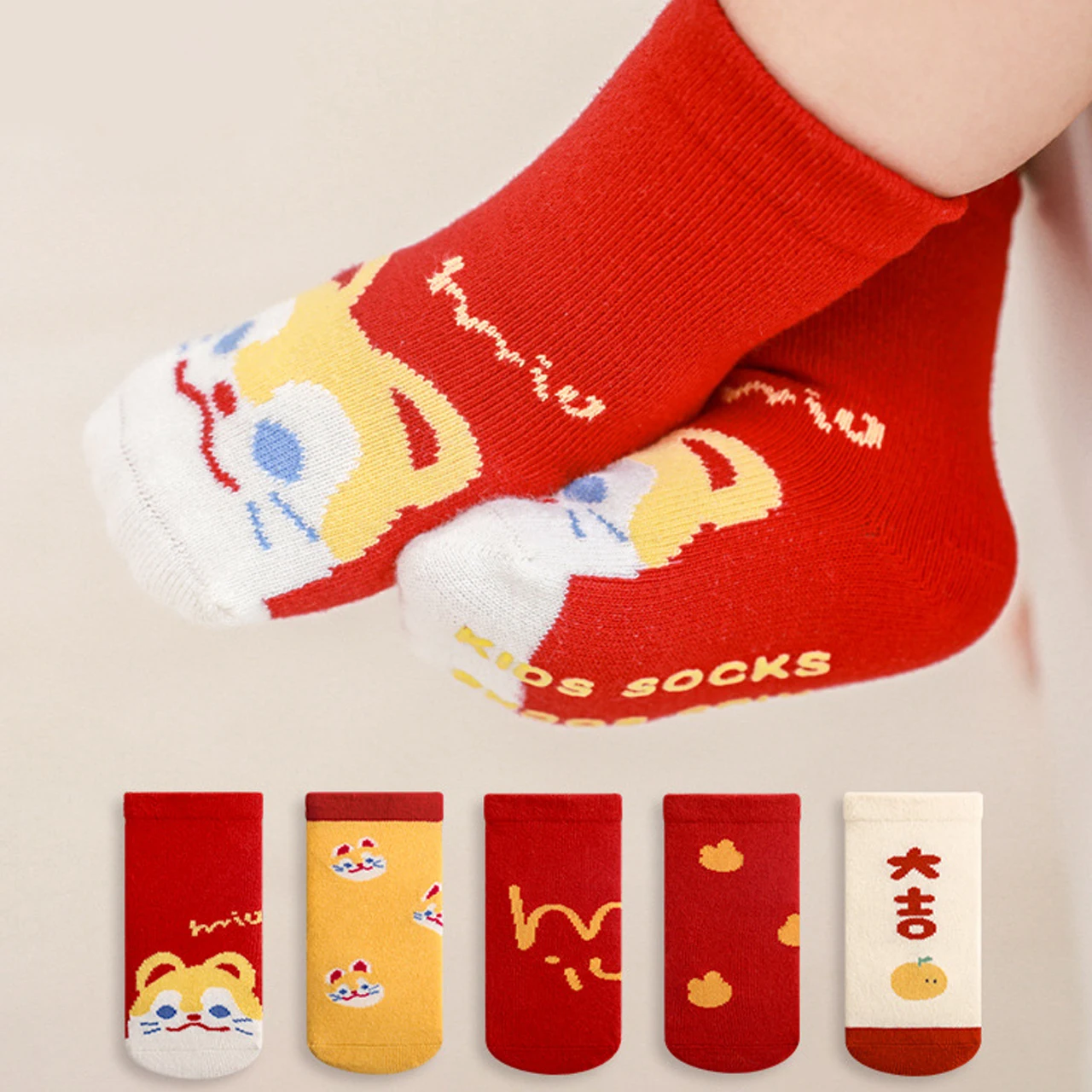 Autumn Winter Baby Knit Socks New Year Red Long Stockings Thicken Cotton Kids Warm Footwear Anti Slip Newborn Floor Sock 0-1Year