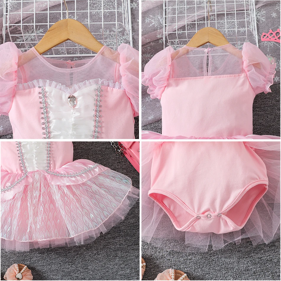 Pink Ballet Tutu Dress Girls Cute Lace Tulle Training Uniform Kid Princess Luxury Dancing Costume 2-8 Yrs Children Princess Sets image 6