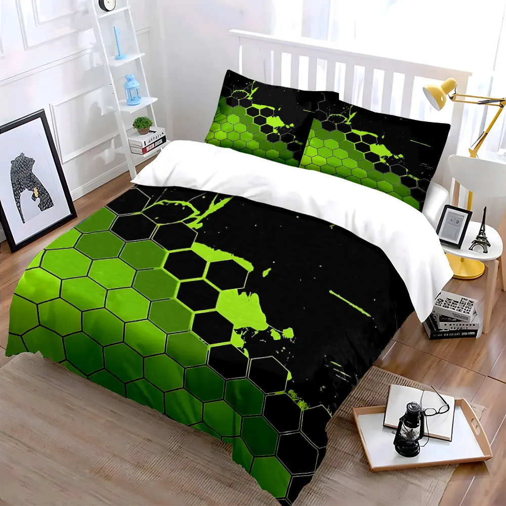 Hexagon Pattern Decoration Set Soft Skin-Friendly Bedding Set Includes 1 Duvet Cover And 2 Pillowcase, Gift