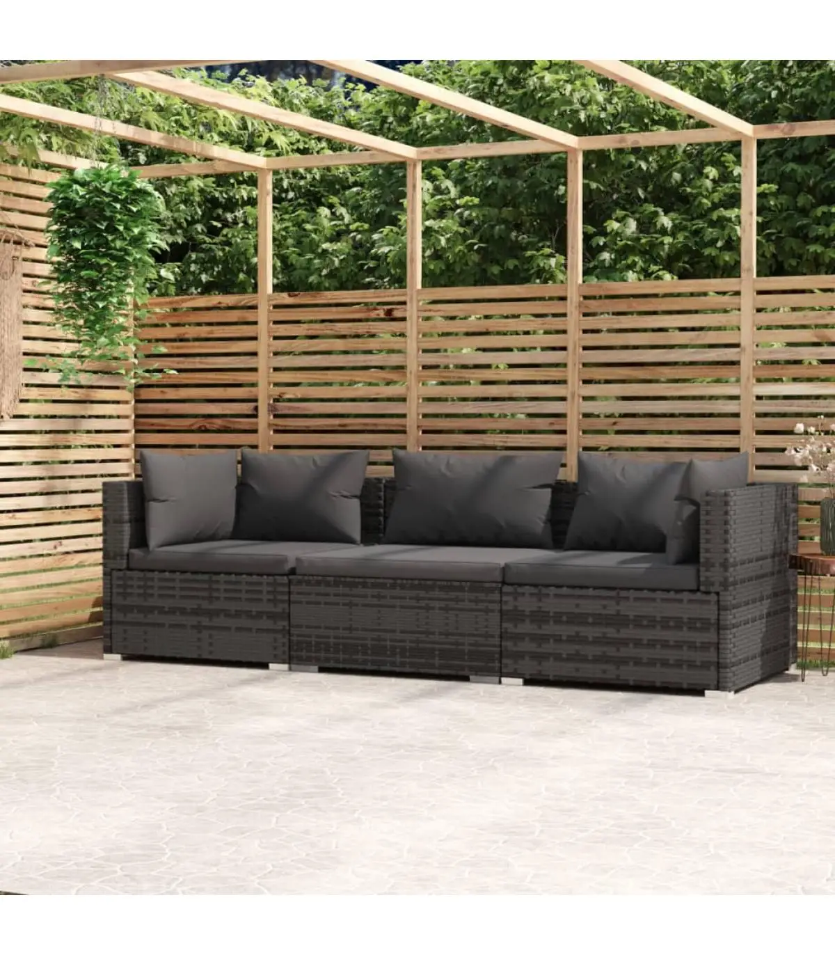 3 seater sofa garden sets with gray synthetic rattan cushions