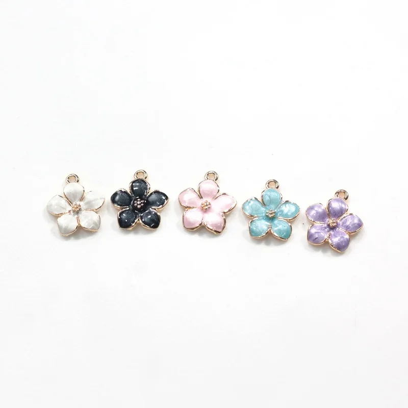 New Fashion 10pcs/bag 14*17mm Zinc Alloy Drop Oil Five Colors Pretty Flowers Charms Pendants for DIY Earring Jewelry Accessories