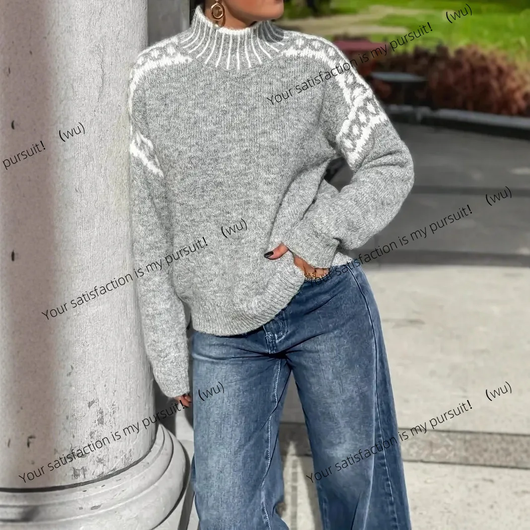 ZOCI-Europa, Amerika, Herbst, Winter Damenbekleidung Rollkragenpullover Design Sinn Muster Kontrastfarbe lockerer Pullover Pullover