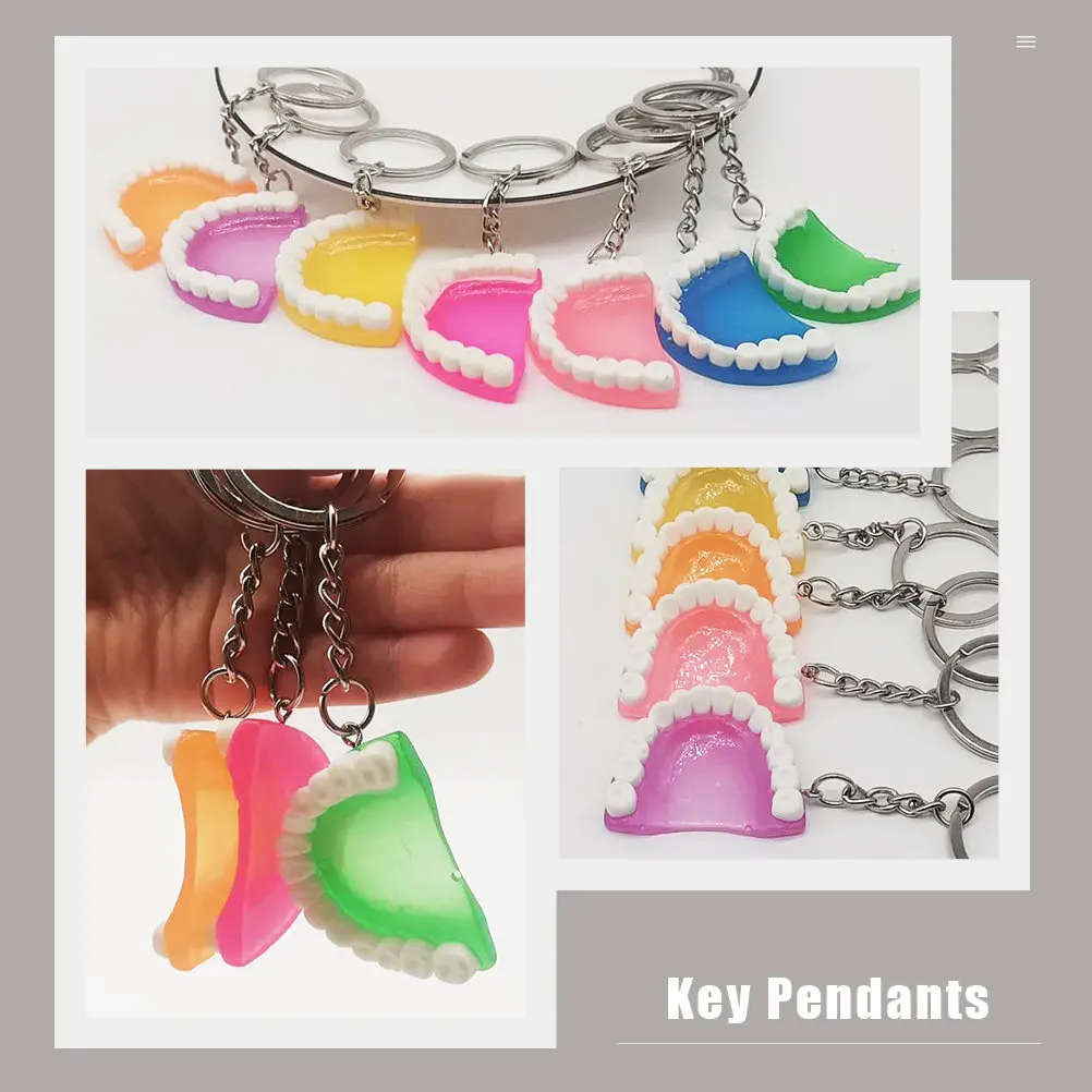 10pcs Halloween False Teeth Keychains – Resin Skull Pendant Keyrings for Bags, Cars, Party Decor