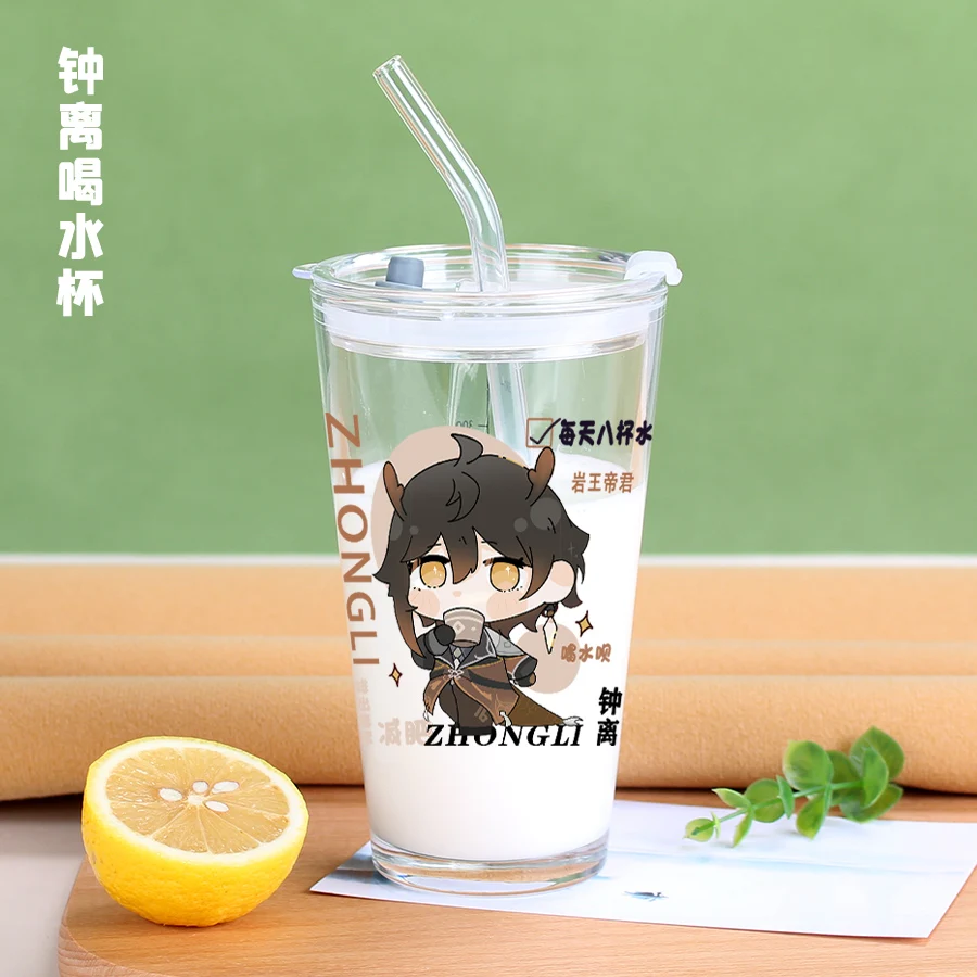 Game Genshin Impact Zhongli GanYu Straw Cup Cosplay Water Cup Game Klee Glass Straw Cup For Gifts