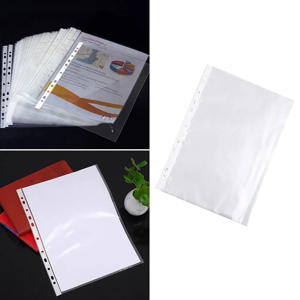 

100Pcs Clear Sheet Protectors A4 11 Hole for Binder Home Office College School Use Long Lasting Smooth Surface Easy