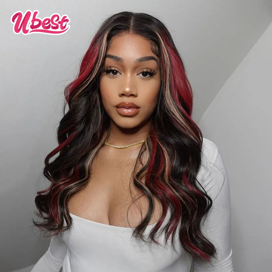 

Ubest Red&Brown Body Wave Lace Front Wig Highlight 13x6 100% Natural Human Hair Transparent Lace Frontal Closure Wigs For Woman