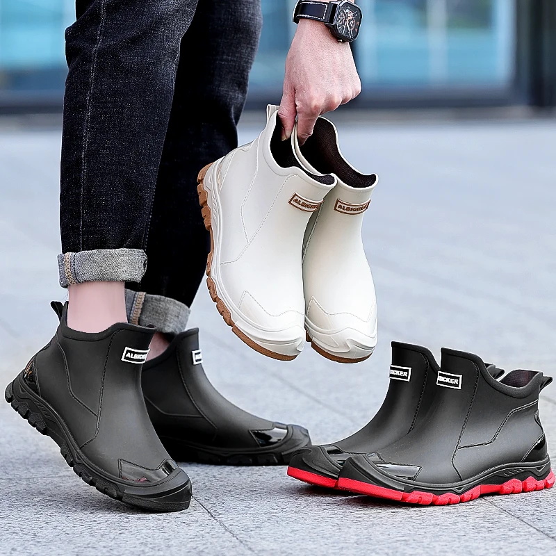 

Short Rubber Shoes Men's Construction Site Rain Shoes Waterproof and Non-slip Rider Rain Boots Fishing New Men's Water Shoes