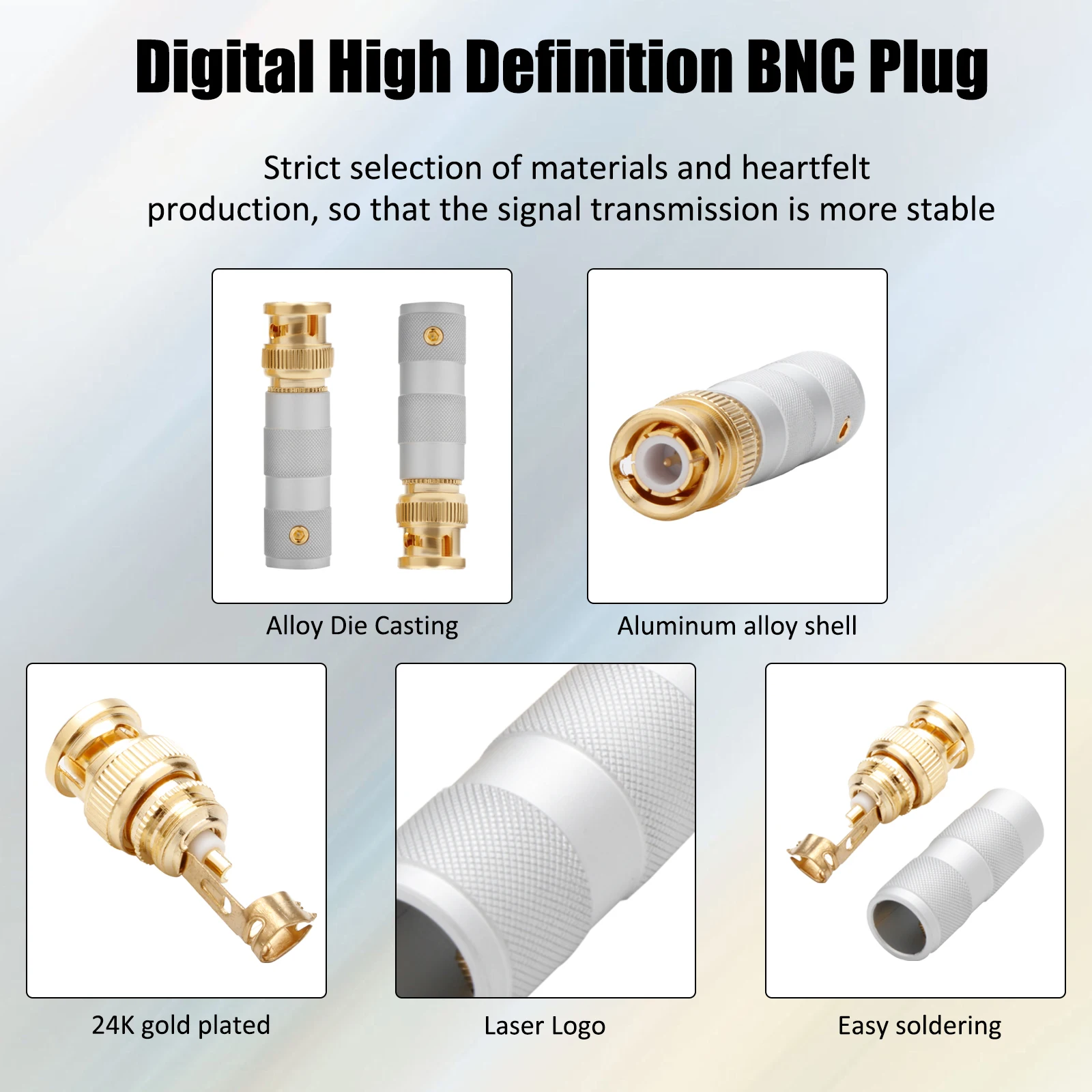 Wysokiej klasy złącza BNC HD pozłacany spawalniczy adapter audio kabel koncentryczny wtyczka BNC kamera monitorująca akcesoria do monitorów