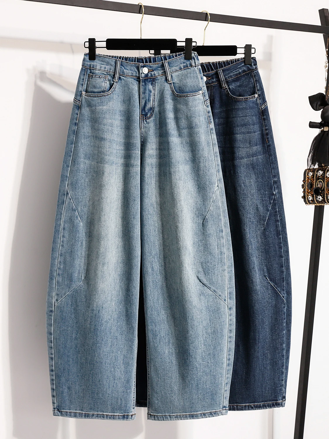 

plus Size Casual Denim Jeans High Waist Loose Fit Spring New Style Women's Knife Pants Floor Length Semi Elastic