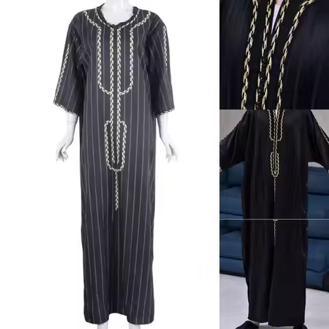 Men's Jubba Long Dress Fashion Ethnic Dubai Gown Shirt for Evening Party