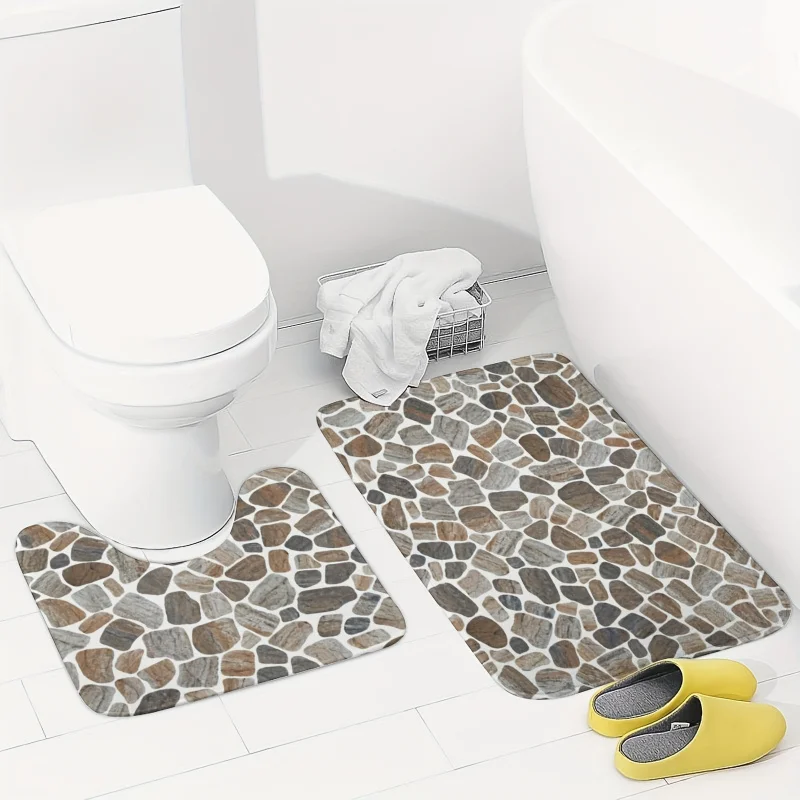 Woven High-Resilience Foam Bath Rug Set, 2 Piece - Non-Slip, Absorbent Microfiber Bathroom Mats, Polyester Blend with Polyester