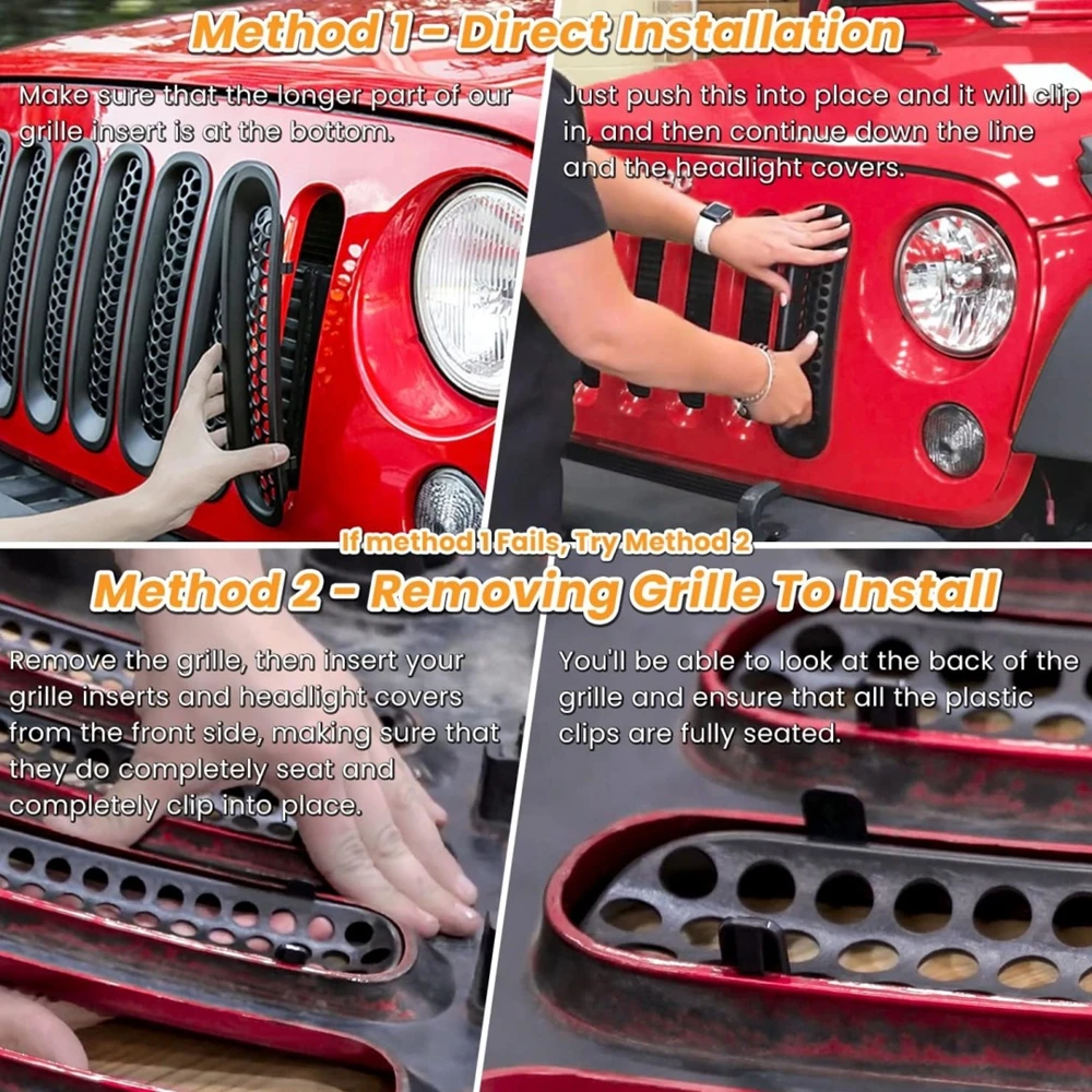 Grade dianteira inserção grade capa para 07-17 jeep wrangler jk grade dianteira inserções de malha & farol capa quadro acessórios do carro