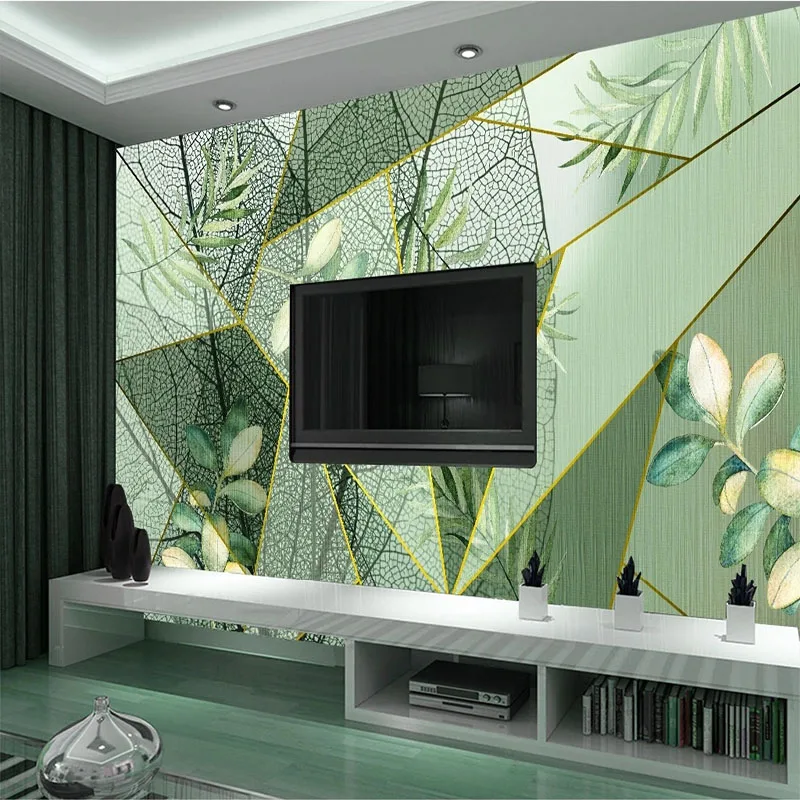 Custom 3D Mural Wallpaper Fresh Tropical Plants Modern Geometric Background Wall Papel De Parede Home Décor  Tapety