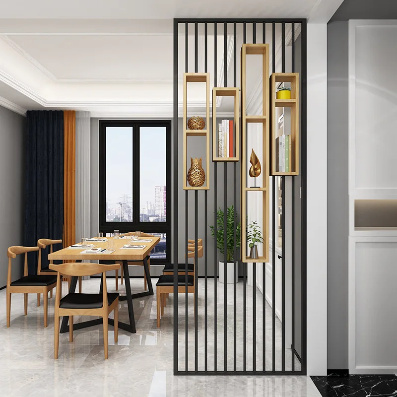 Modern partition decorative screen living room hollow log shelf wrought iron creative partition wall