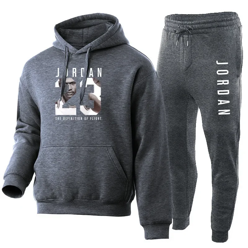 Herrenbekleidung Herbst- und Winter-Kapuzenpullover + Freizeithose 2-teiliger modischer Outdoor-Jogging-Basketball-Fitnessanzug