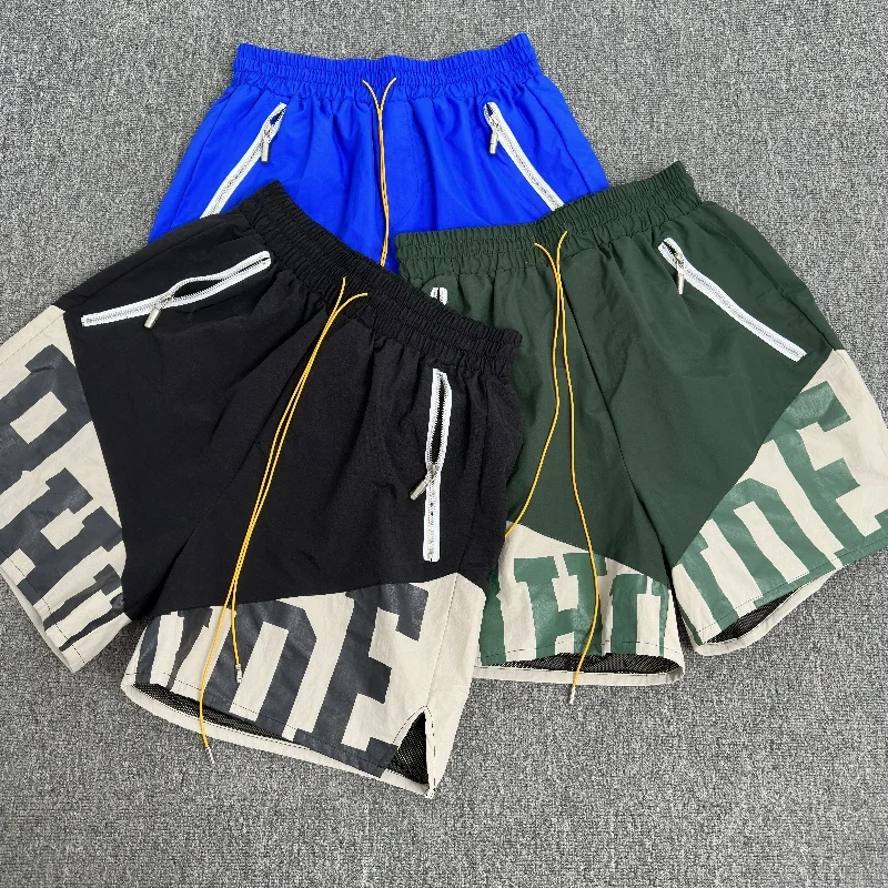 High Street Color Blocking Letters Print Merk Shorts Hoge Kwaliteit Heren Dames Zomer Vintage Losse Shorts