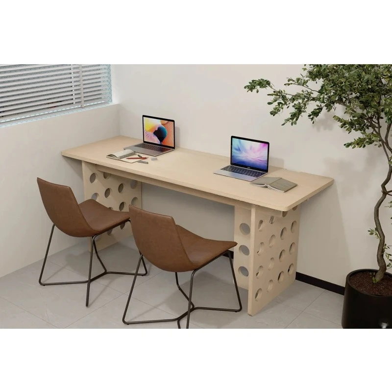 Simple modern birch ocean board desk writing desk small apartment household round hole table legs computer desk workbench