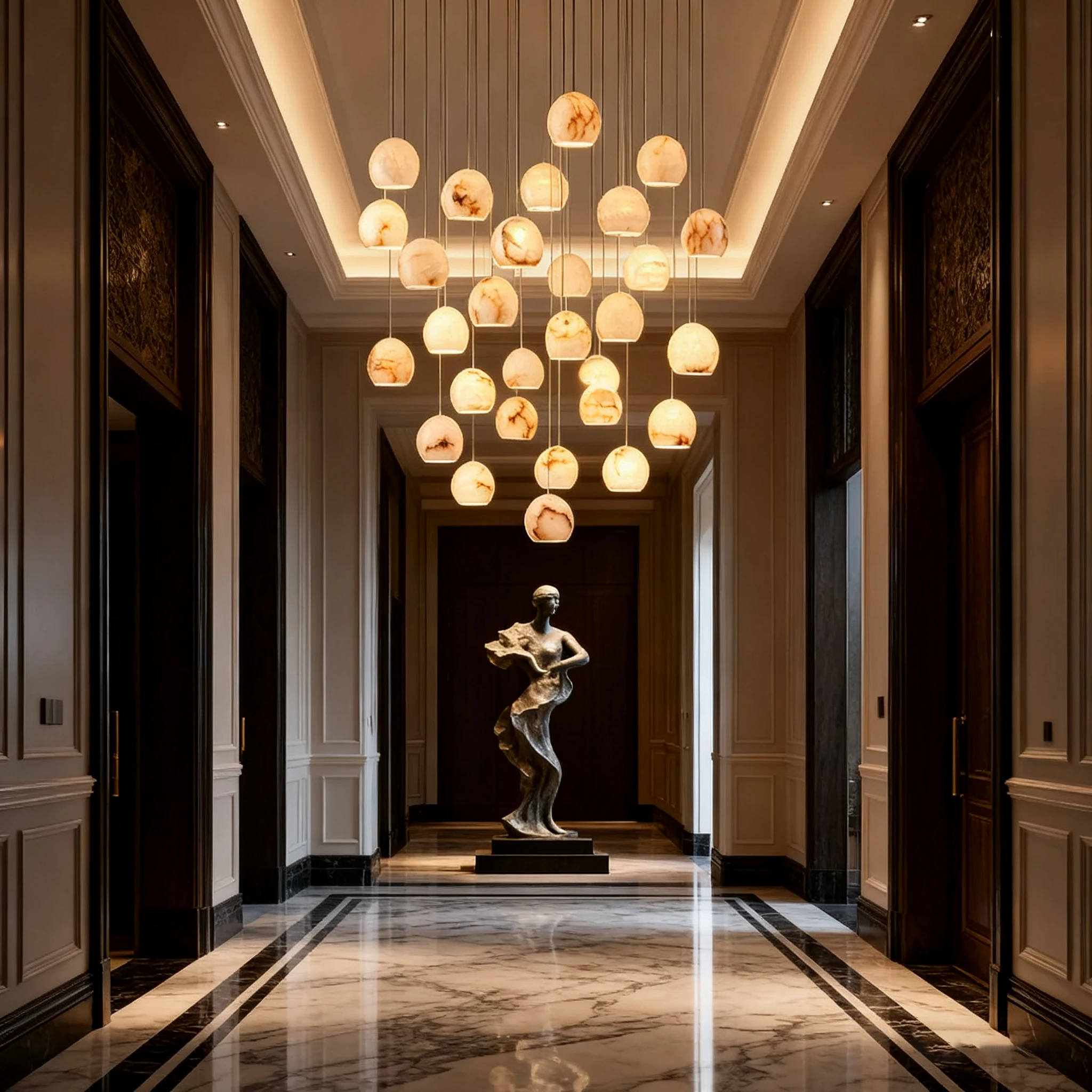 ثريا بريق رخامية إسبانية إسكندنافية حديثة، مصباح معلق على شكل أجهزة قابلة للتعتيم لبار الفيلا، ديكور عصري للسقوف