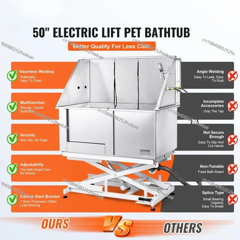 

VEVOR 50" Pet Dog Grooming Tub Electric Height Adjustment Stainless Steel Bathing Station Bathtub for Multiple Pets Washing Sink