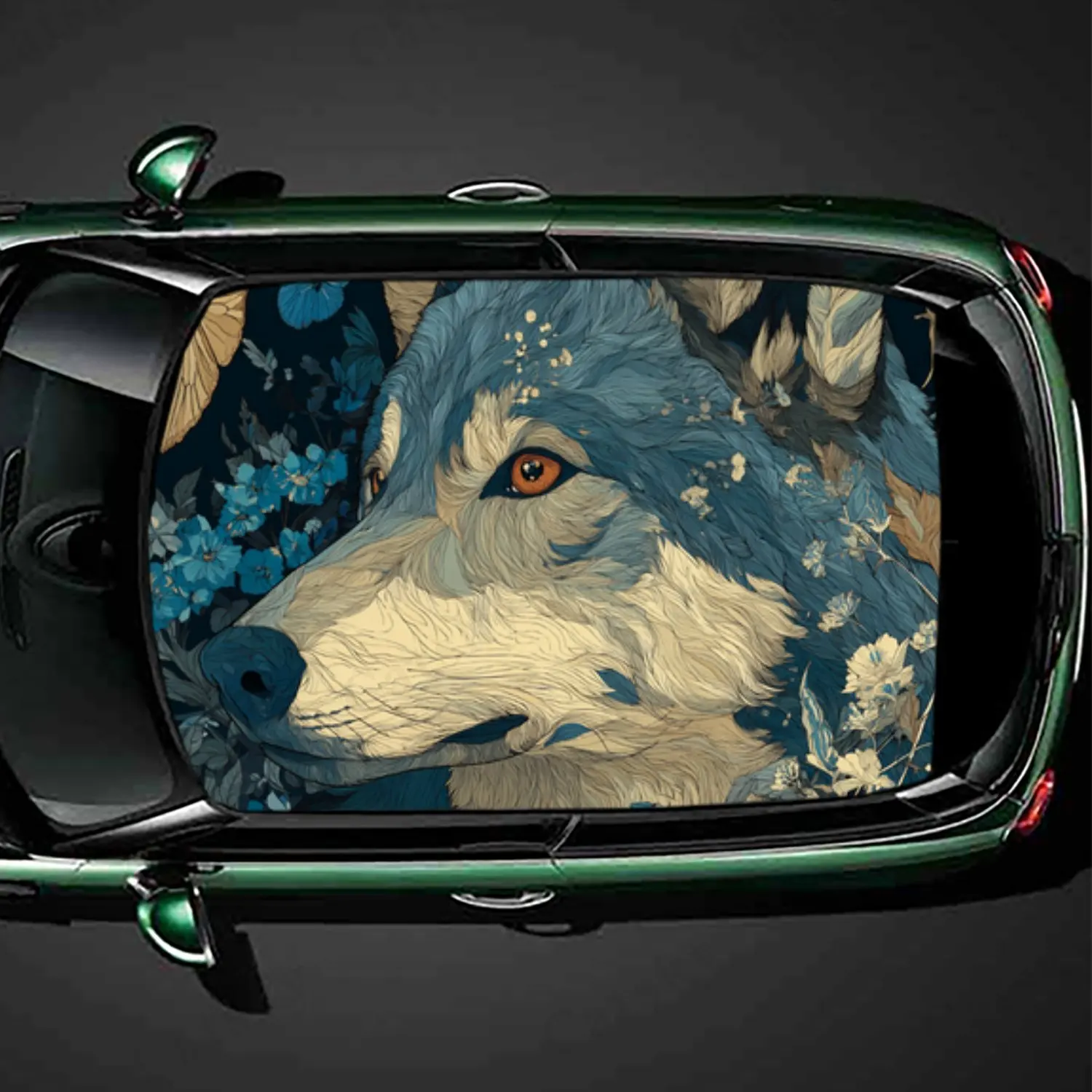 

Cool Blue Butterfly & Wolf Car Roof Vinyl Wraps Sticker, Auto Decal, Artistic Vehicle Decoration, Self-adhesive Waterproof Car E