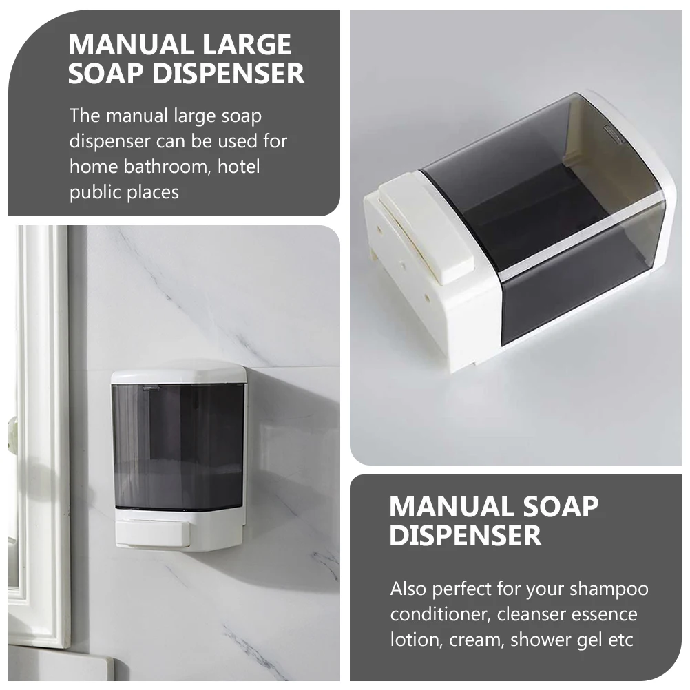 

Wall Mounted Soap Dispenser Large Capacity Manual Plastic Pump Refillable Reusable for Bathroom Kitchen Home Hotel Use Shampoo