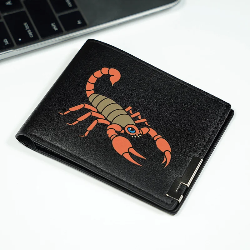 Portafoglio da uomo in pelle PU con logo Scorpion Slim Business Fashion Design compatto Durevole Leggero Uso quotidiano