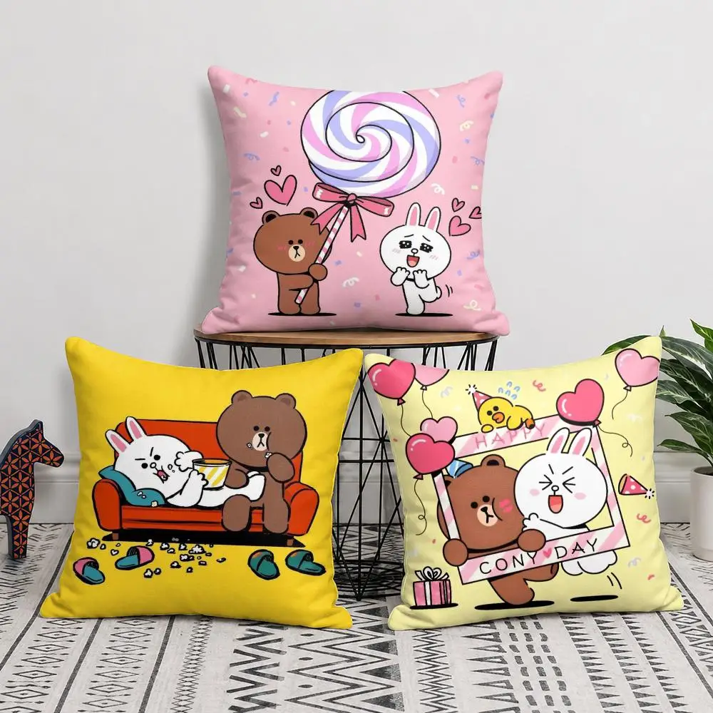 B-Brown Bear and C-Cony Cushion Cover Soft Short Plush Double-Sided Printing Home Decor Machine Washable Pillow Case Gift
