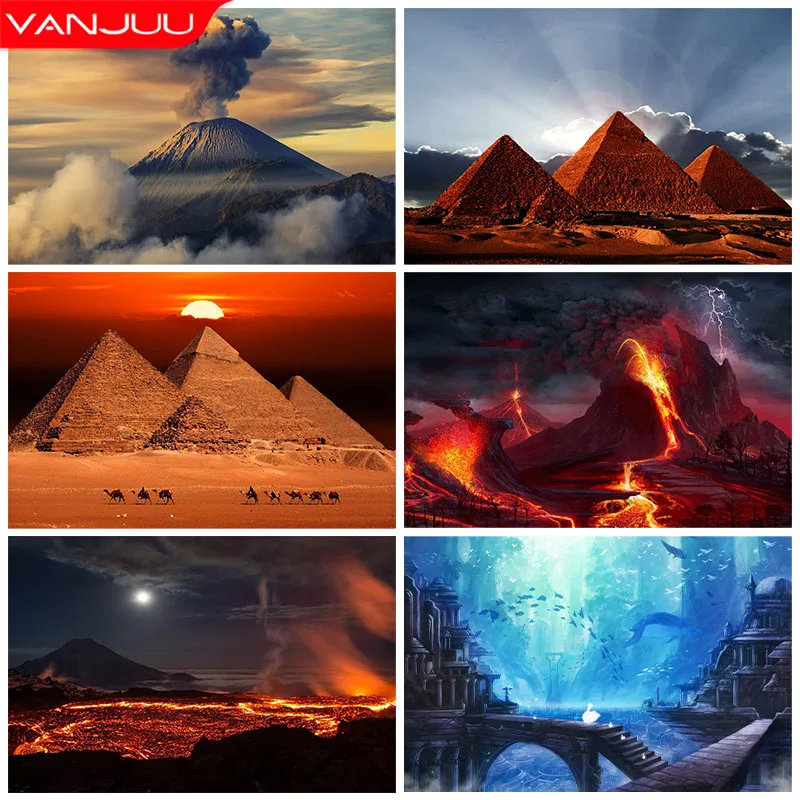 

Sunset 5D Diamond Painting Kit Pyramid Diamond Mosaic Volcano Full Diamond Embroidery Painting DIY Rhinestone Home Decor Gift