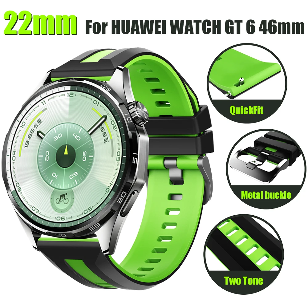 22 mm zweifarbiges Silikonarmband mit Metallschnalle für Huawei GT 6 5 46 mm/GT6 Pro 46 mm/Ultimate 2 Ersatz-Uhrenarmband für GT 5Pro 46 mm